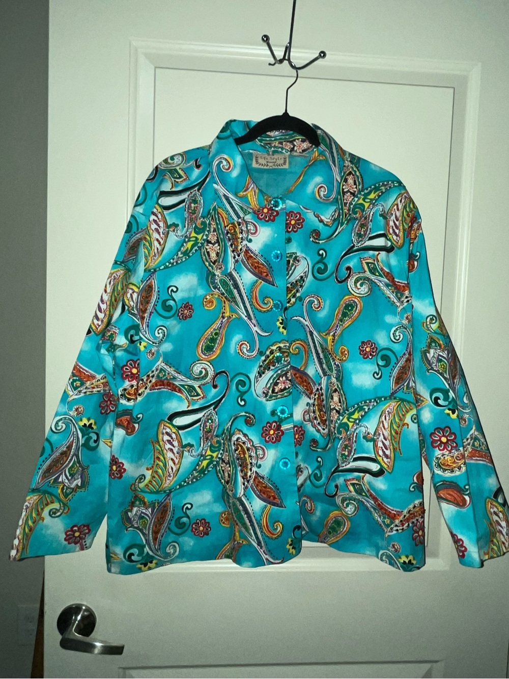 Turquoise Paisley Button-Up Shirt